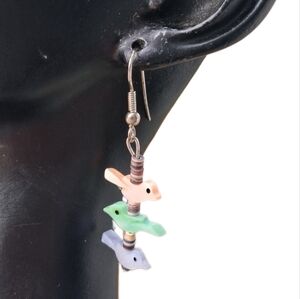 Vintage Southwestern Multi-Color Shell Bird Fetish Dangle Earrings